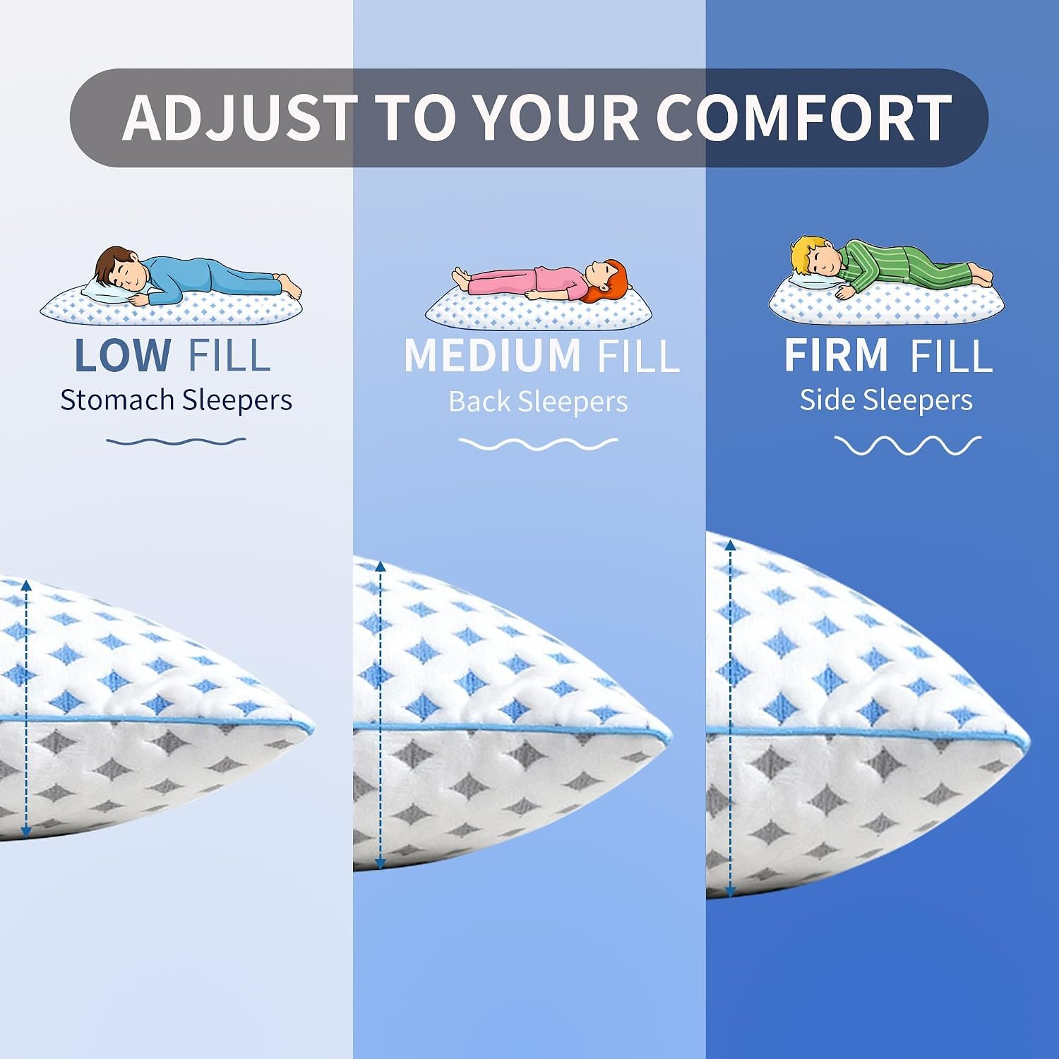 Pillows Queen Size Set of for Sleeping, Cooling Adjustable Memory Foam Pillows, Dual Fill Design Helps Maintain Shape