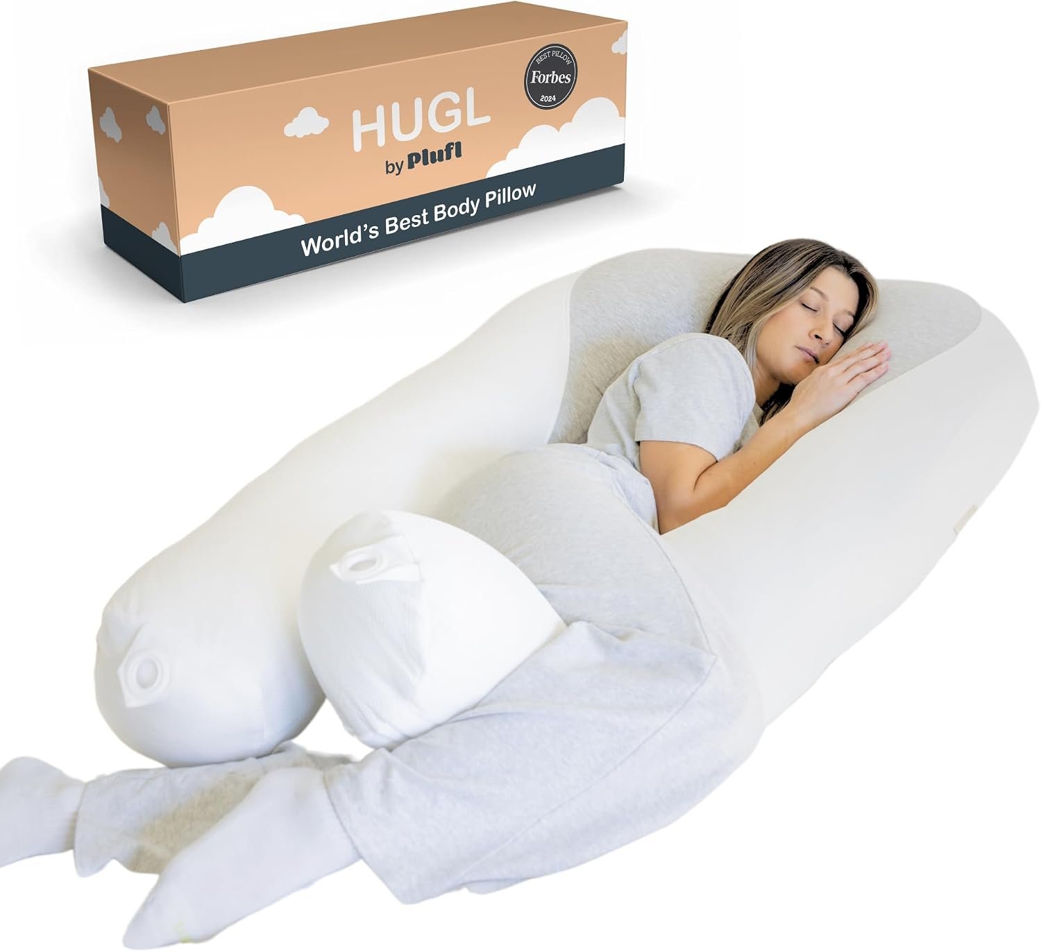 Plufl Hugl Cooling Body Pillow for Adults, U Shaped Pregnancy Pillow, Grey