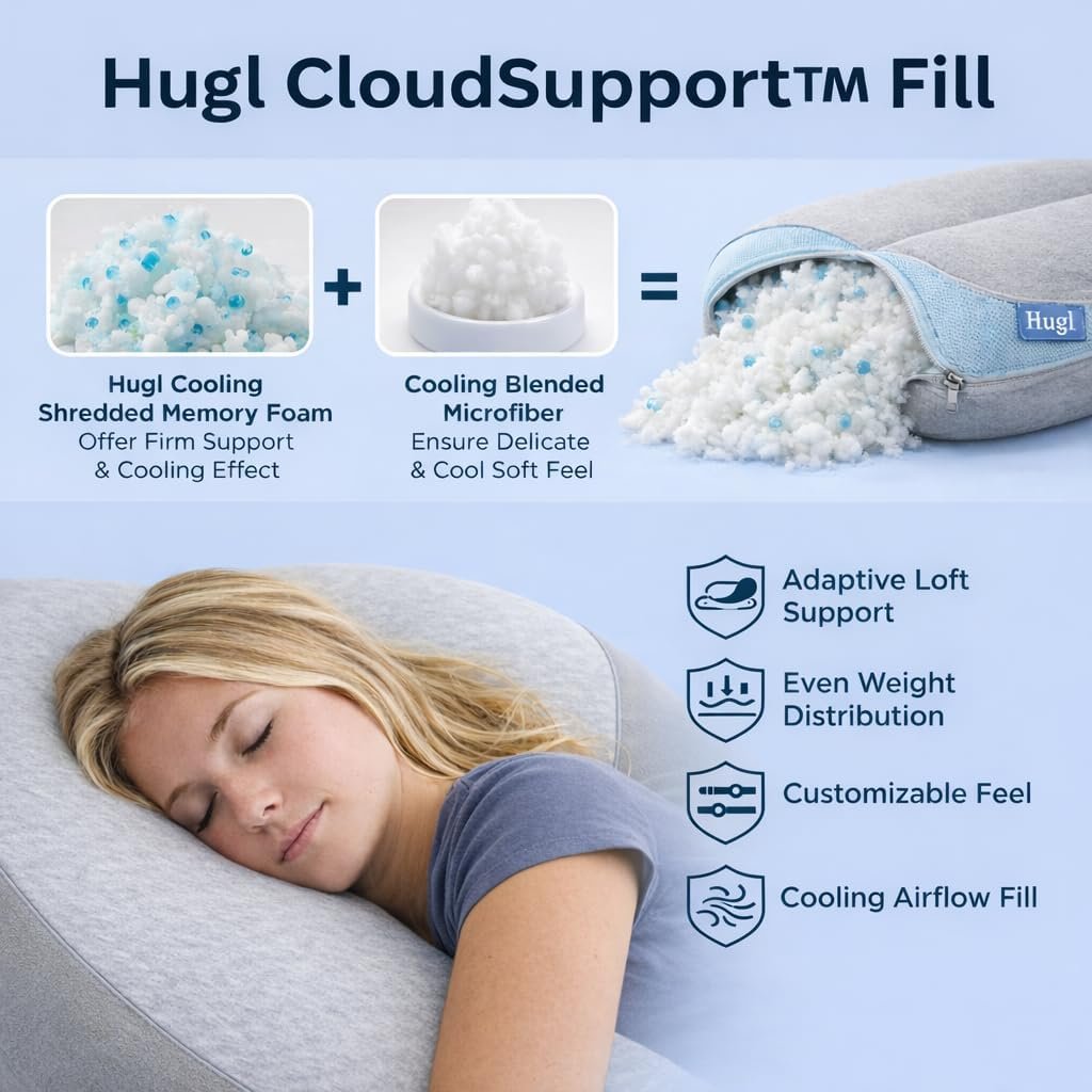 Plufl Hugl Cooling Body Pillow for Adults, U Shaped Pregnancy Pillow, Grey