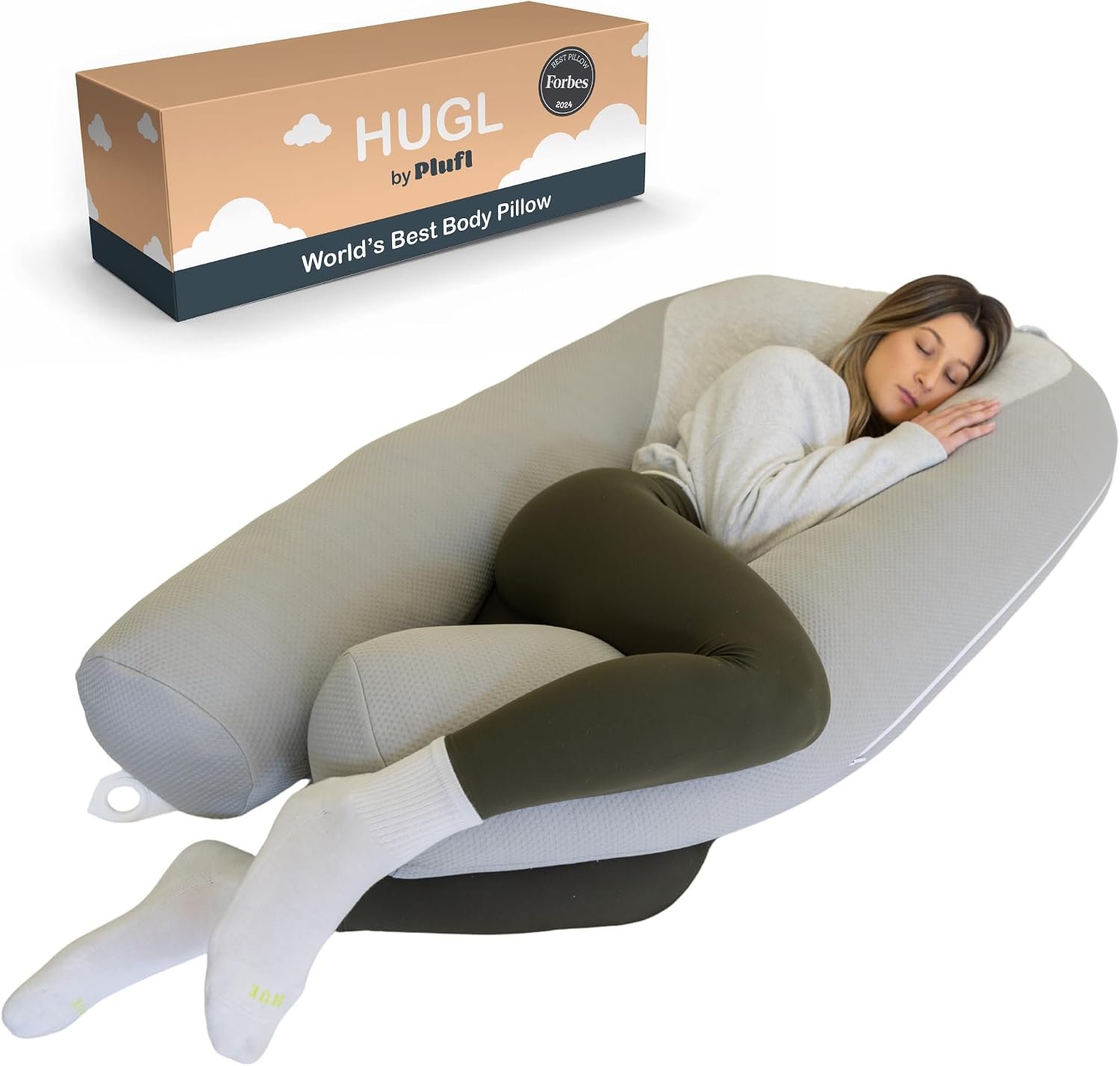 Plufl Hugl Cooling Body Pillow for Adults, U Shaped Pregnancy Pillow, Grey