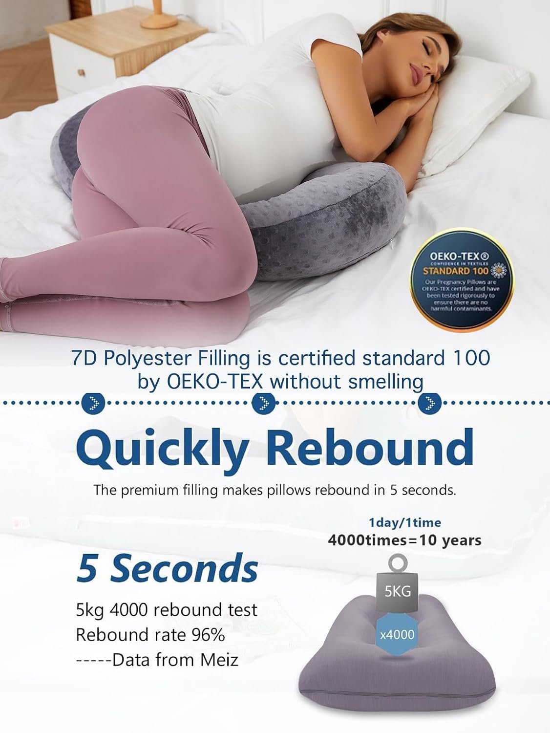Portable Pregnancy Pillow – W Shaped Maternity Support for Side Sleepers, Adjustable Travel Wedge Pillow for Back, Belly, and