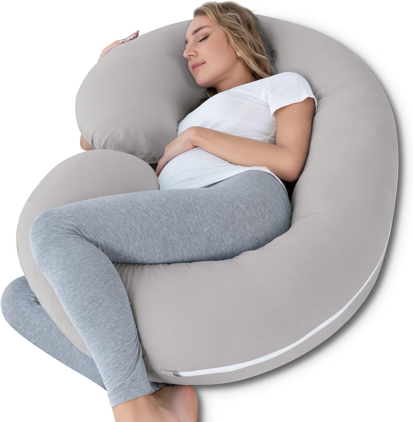 Pregnancy Pillow for Sleeping, Maternity Pillow with Jersey Cotton Cover,C Shaped Body Pillow for Pregnant (Gray)