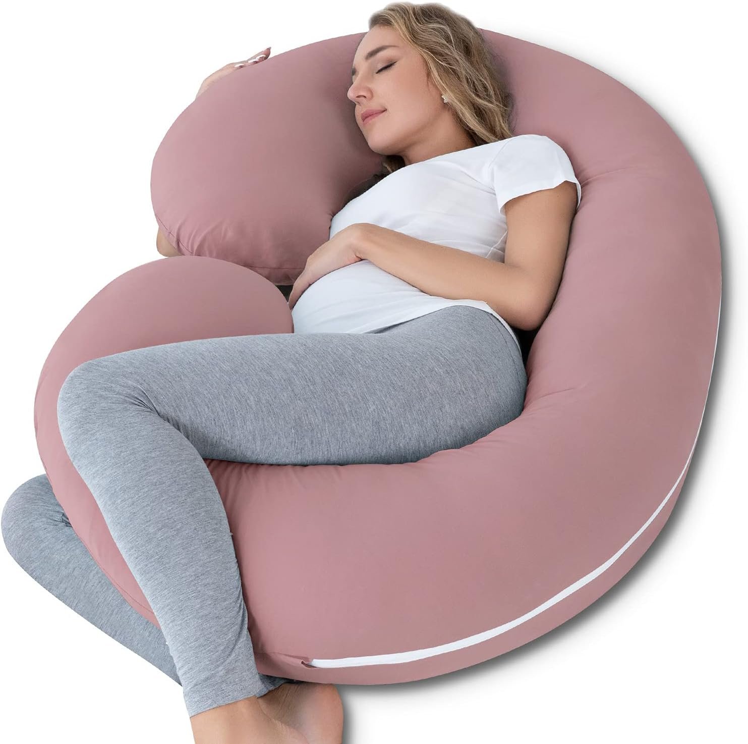 Pregnancy Pillow for Sleeping, Maternity Pillow with Jersey Cotton Cover,C Shaped Body Pillow for Pregnant (Gray)