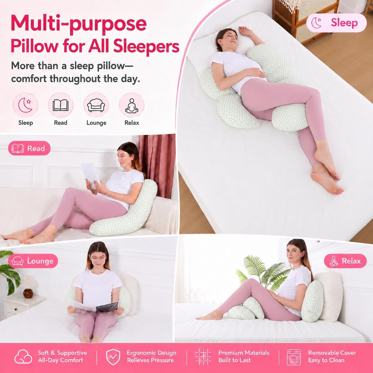 Pregnancy Pillows for Sleeping - Full Body Pillow for Pregnant Women Sleeping, Support for Back, Belly, Legs, Hips Green