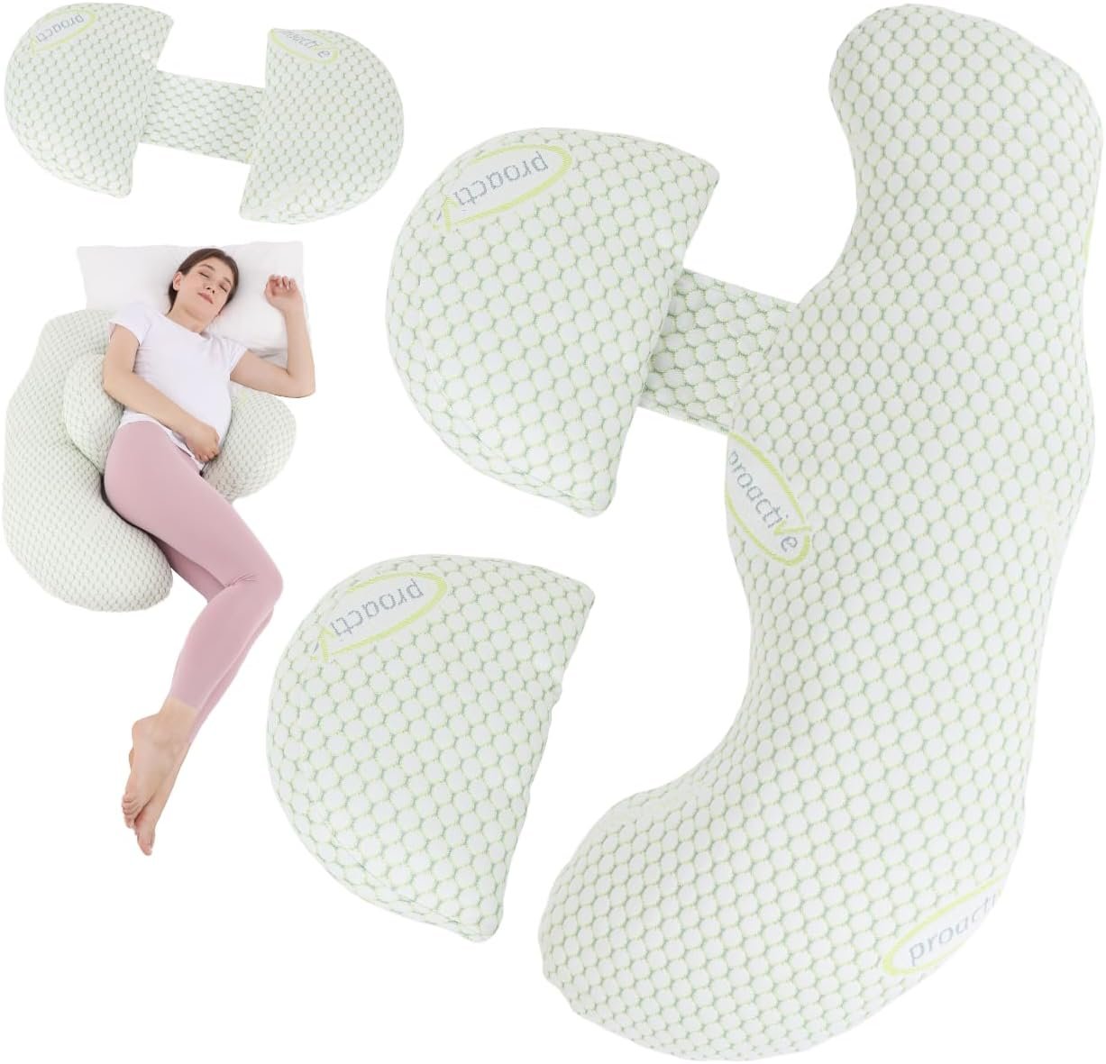 Pregnancy Pillows for Sleeping - Full Body Pillow for Pregnant Women Sleeping, Support for Back, Belly, Legs, Hips Green