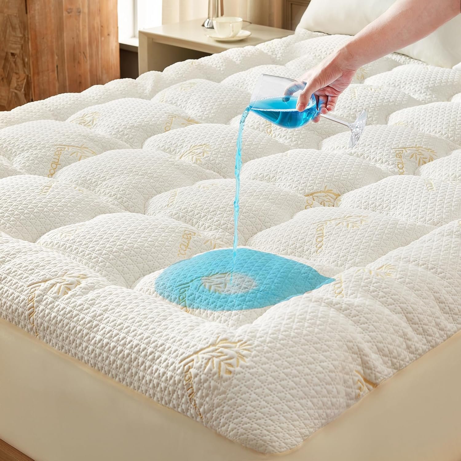 Premium 100% Waterproof King Mattress Topper, Breathable Mattress Pad, Rayon from Bambo Bed Protector, Deep Pocket Sheet