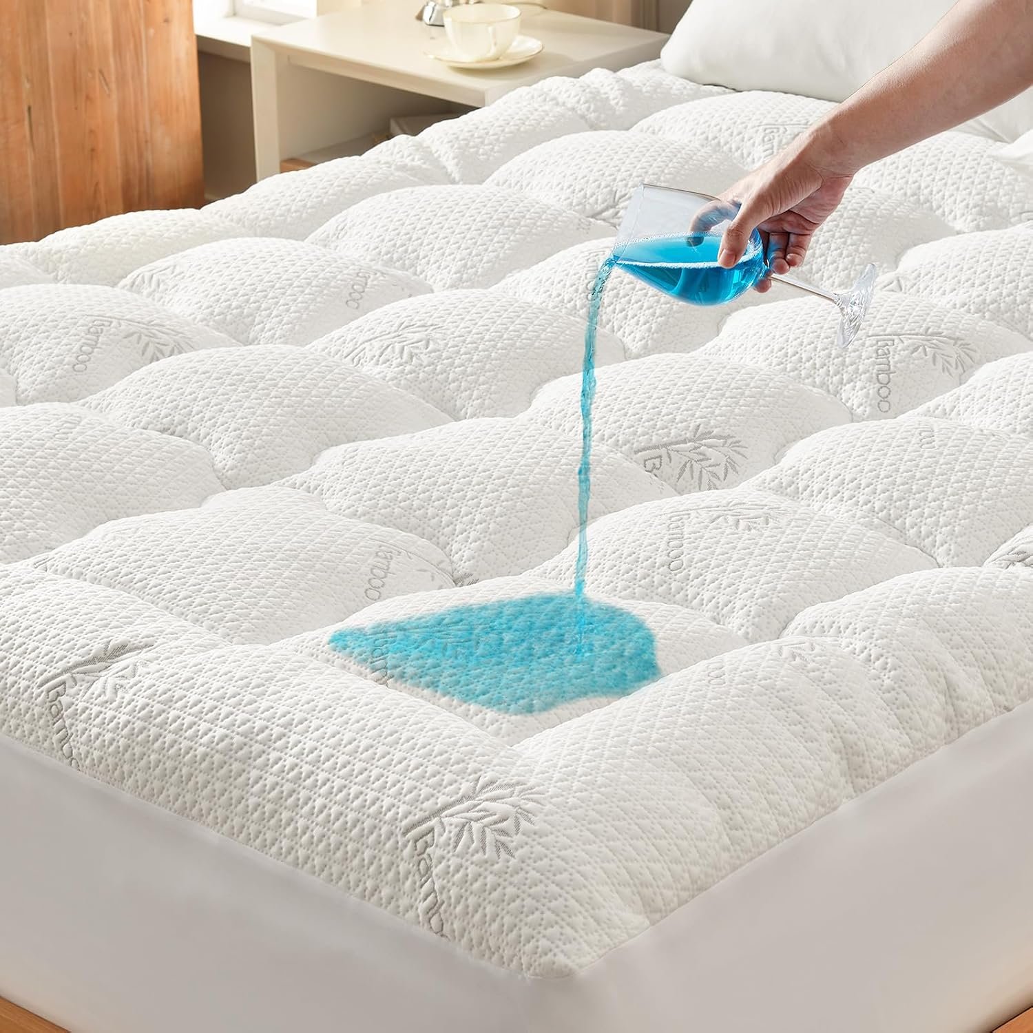 Premium 100% Waterproof King Mattress Topper, Breathable Mattress Pad, Rayon from Bambo Bed Protector, Deep Pocket Sheet