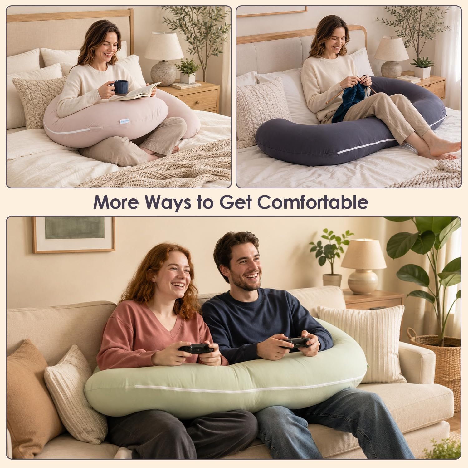 QUEEN ROSE Cooling Body Pillow, C Shaped Full Body Pillow, Ivory
