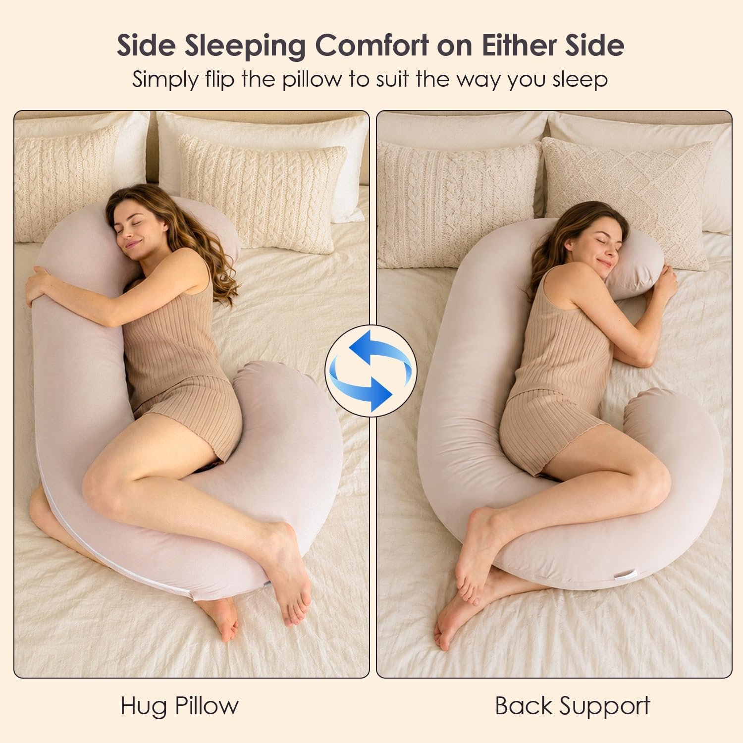 QUEEN ROSE Cooling Body Pillow, C Shaped Full Body Pillow, Ivory