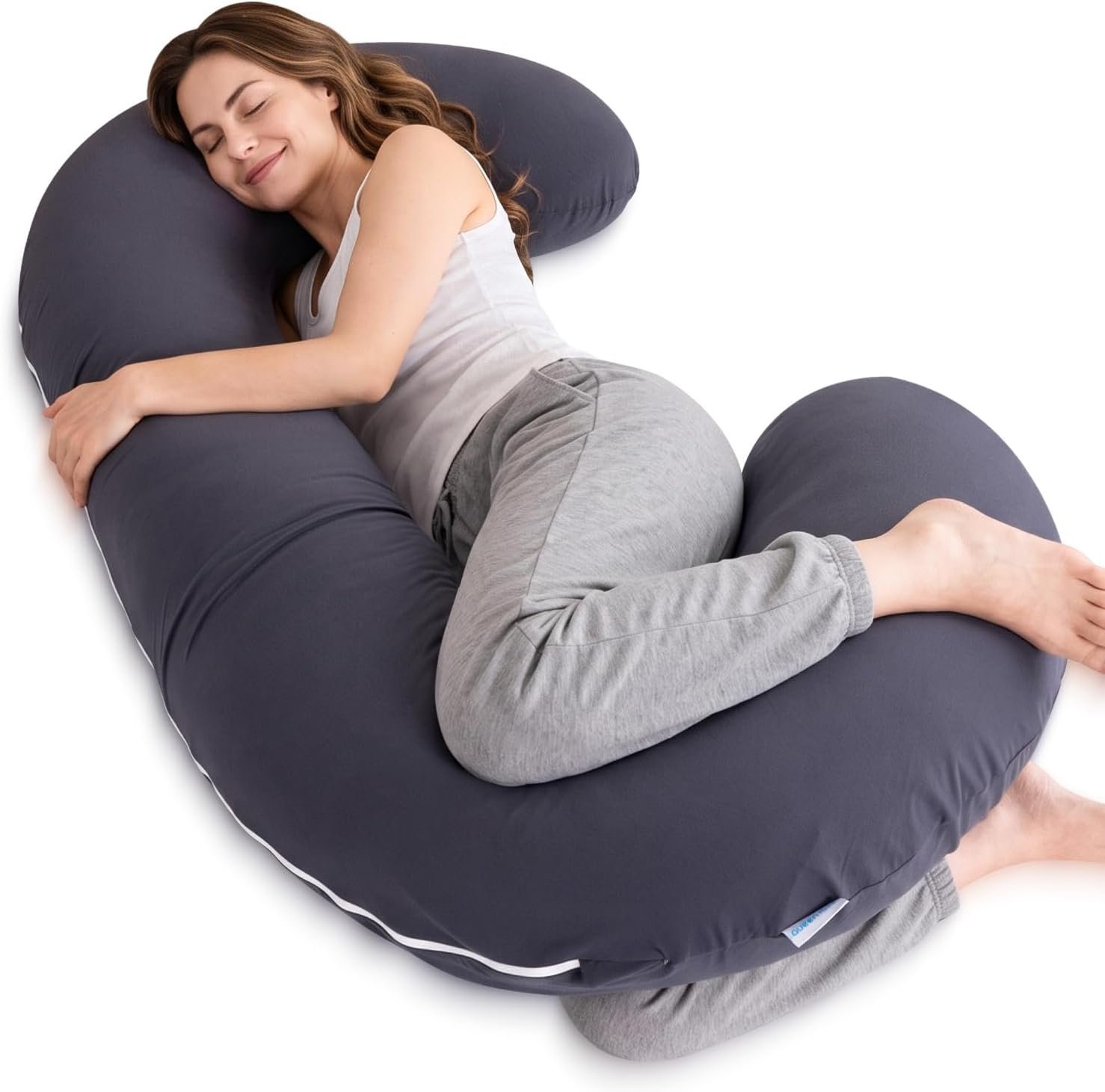 QUEEN ROSE Cooling Body Pillow, C Shaped Full Body Pillow, Ivory