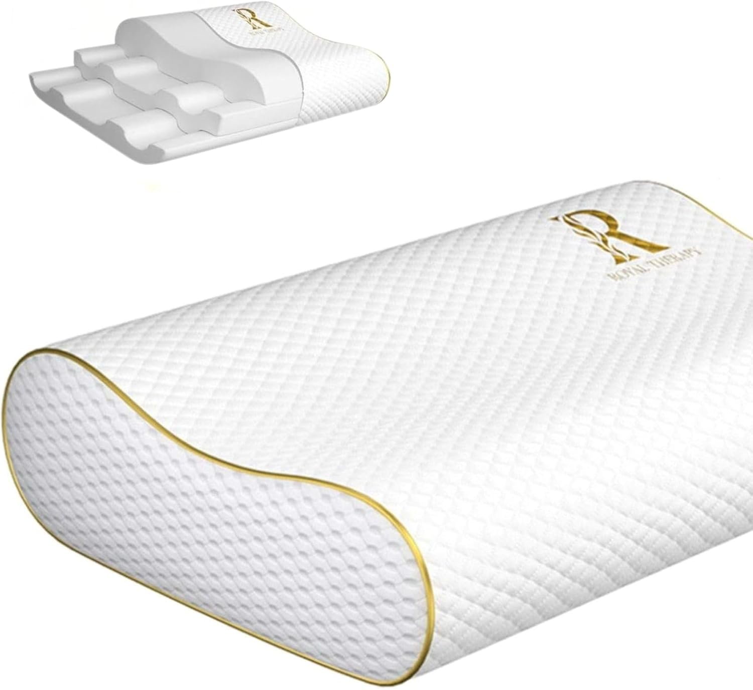 Royal Therapy Memory Foam Pillow, Queen Neck Pain Relief, Contour Cervical Pillow, for Neck and Shoulder Pain, Side, Back and Stomach Sleeper, 24x14x5 inches Royal Therapy Memory Foam Pillow, Queen Neck Pain Relief, Contour Cervical Pillow, for Neck and Shoulder Pain, Side, Back and Stomach Sleeper, 24x14x5 inches