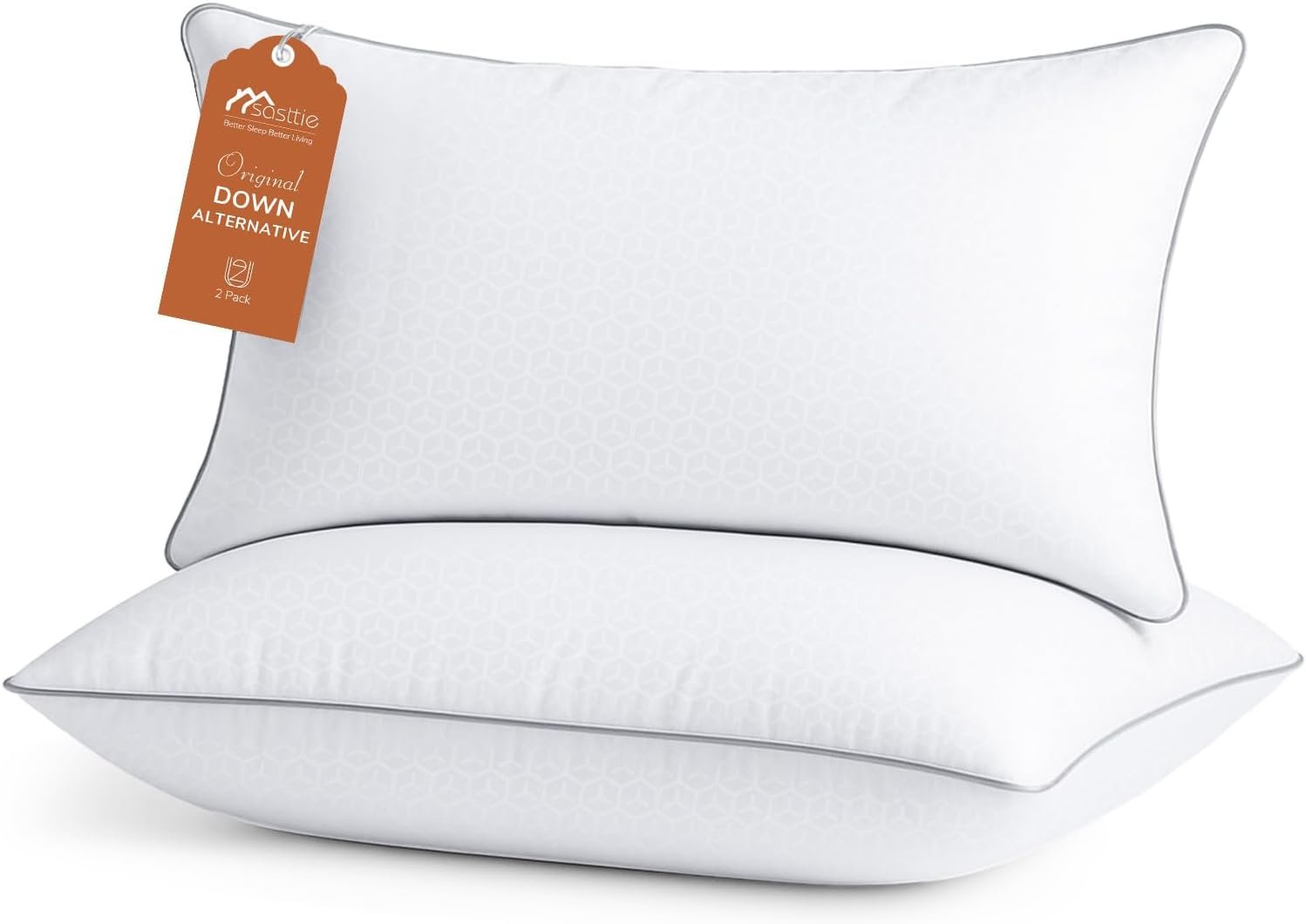 Sasttie Firm Pillows Queen Size Set of 2, Bed Pillows for Side, Back, and Stomach Sleepers - Oeko-Tex Certified Down