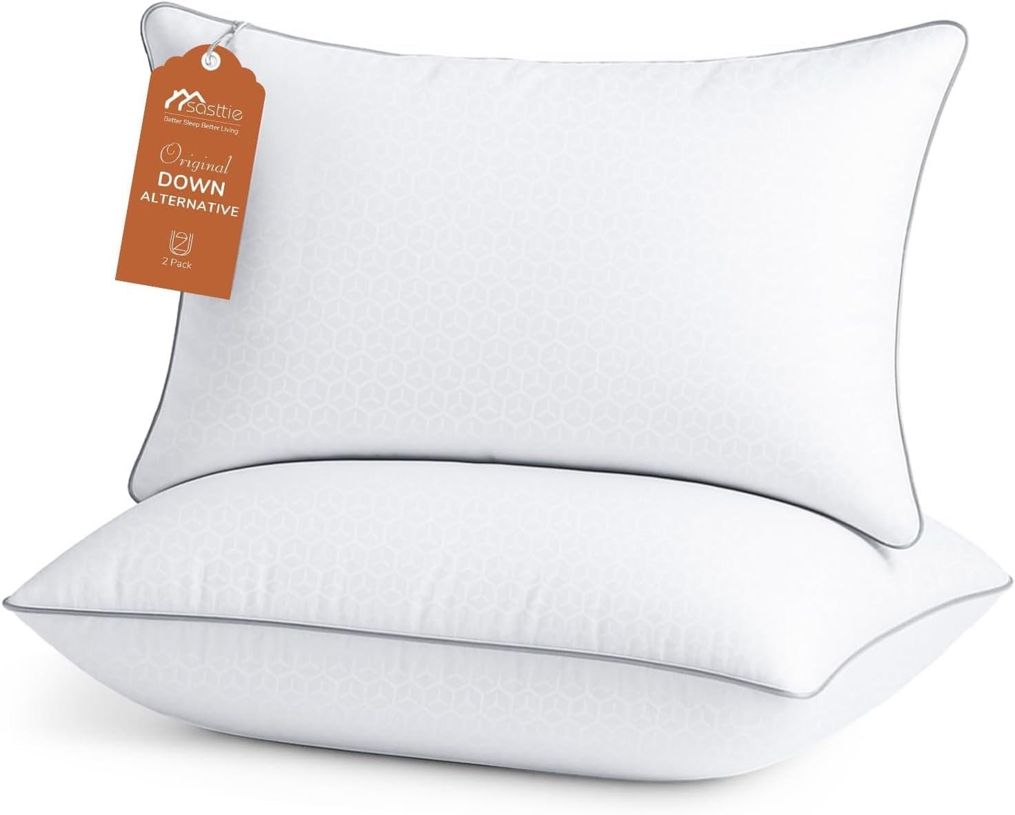 Sasttie Firm Pillows Queen Size Set of 2, Bed Pillows for Side, Back, and Stomach Sleepers - Oeko-Tex Certified Down