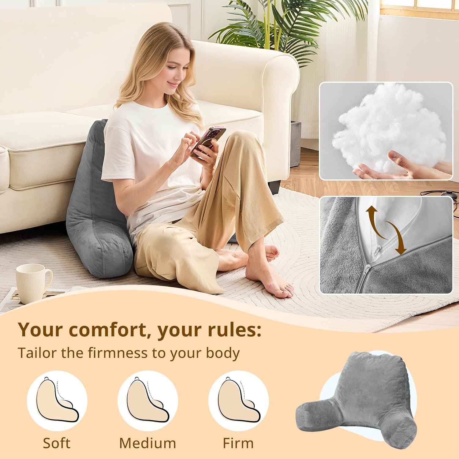 Sasttie Reading Pillow for Bed, Back Pillow for Sitting Up, Dark Grey Sasttie Reading Pillow for Bed, Back Pillow for Sitting Up, Dark Grey