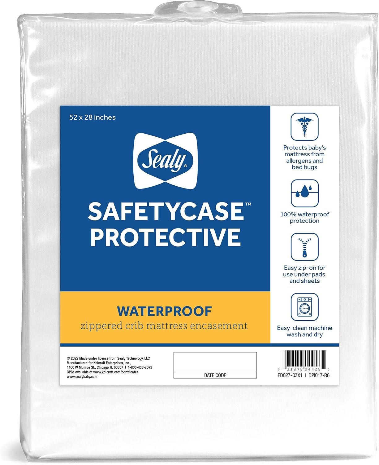 Sealy Baby SafetyCase Breathable Waterproof Crib Mattress Protector Pad, Toddler Bed Cover, Zippered Bedding Encasement