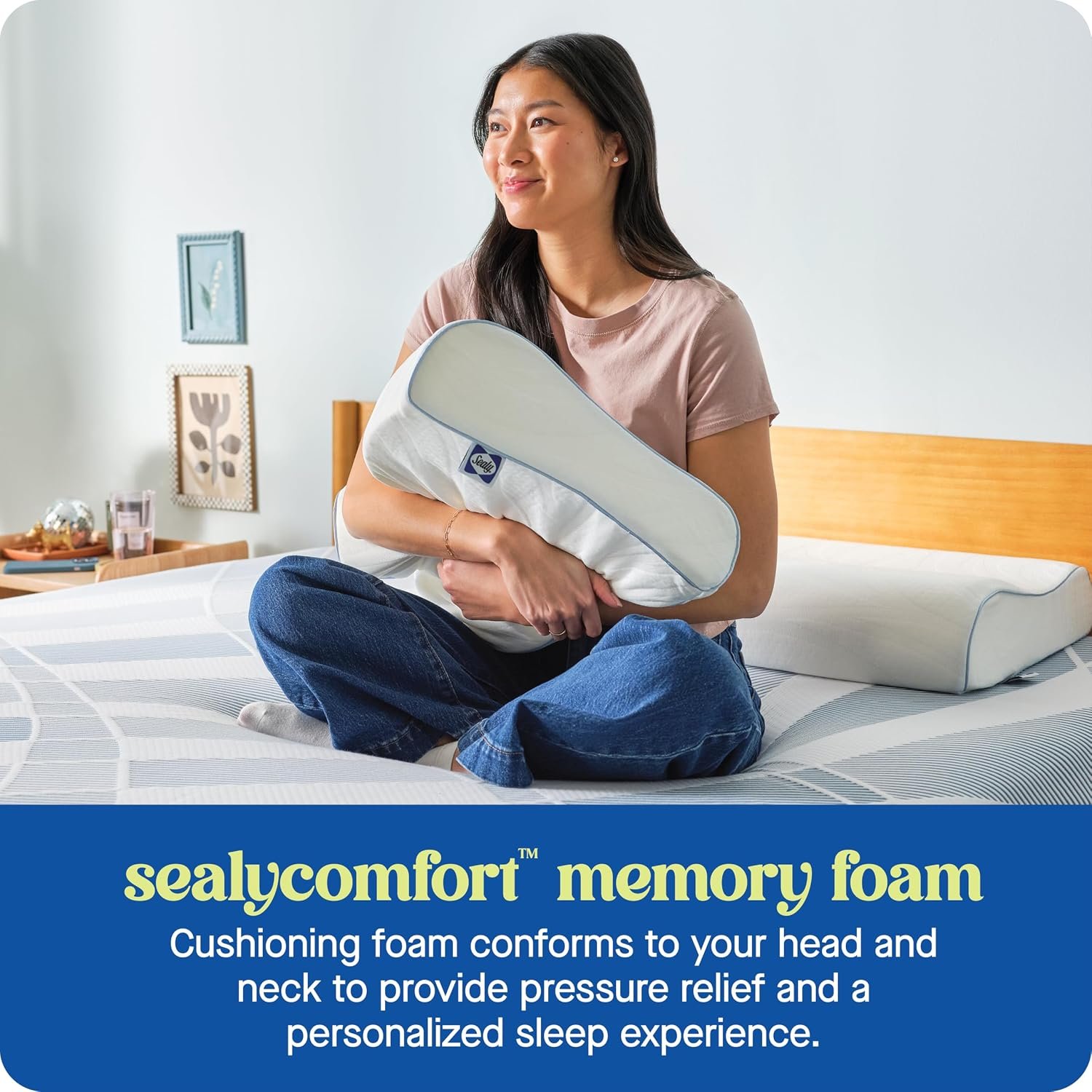 Sealy Dreamlife Standard Size Contour Memory Foam Pillow with Surface Guard Technology, Removable Machine-Washable Cover, 1