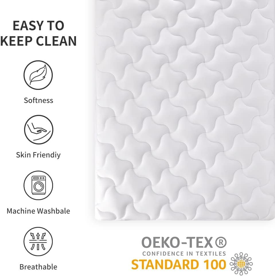 SLEEP ZONE Mattress Topper Twin Mattress Pad, Cooling Quilted Fitted Mattress Cover, Machine Washable Mattress Protector