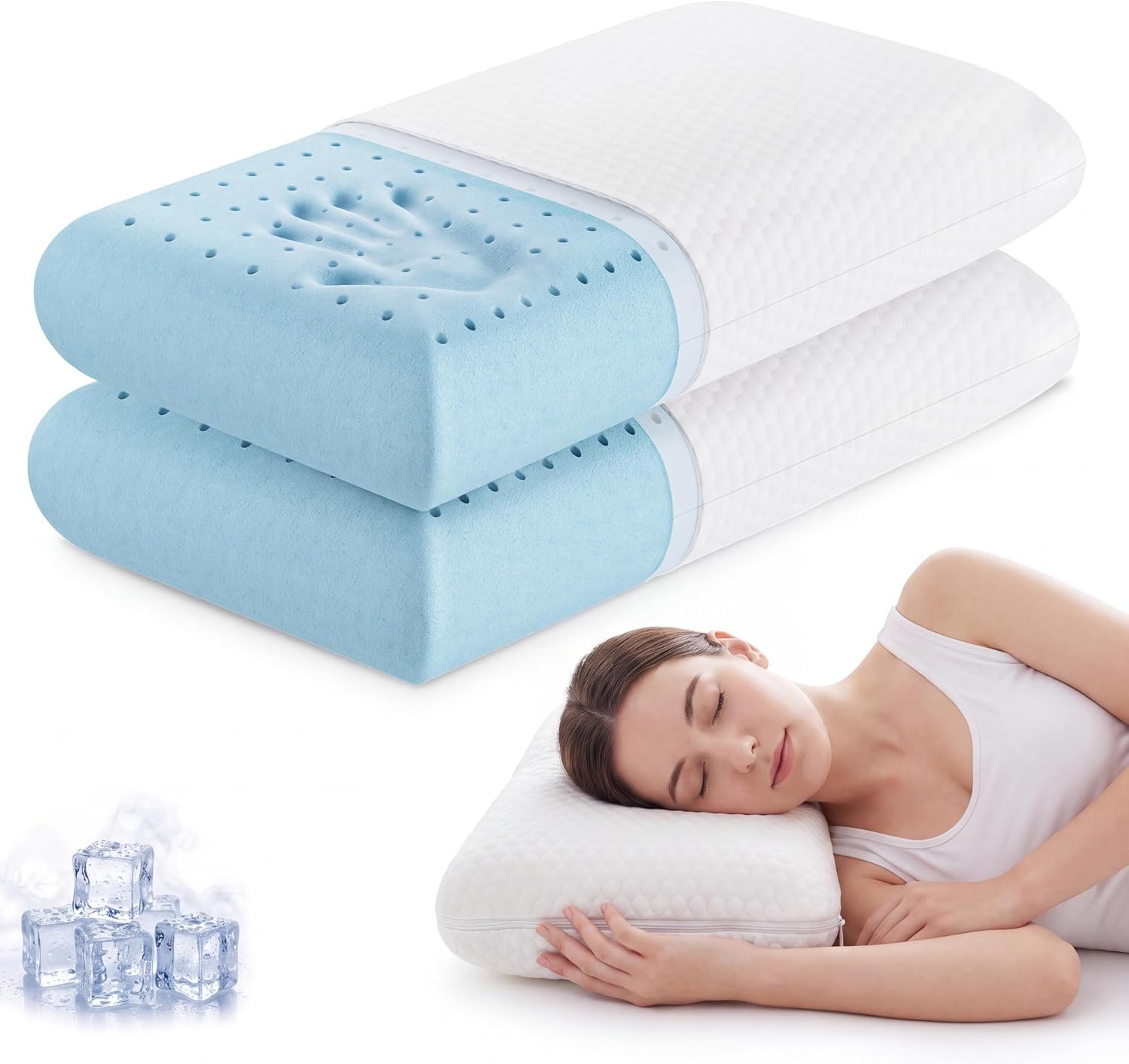 Sweetcrispy Cooling Gel Memory Foam Pillows for Sleeping, Back and Side Sleeper Support, Standard Size and Medium Firm, Bed