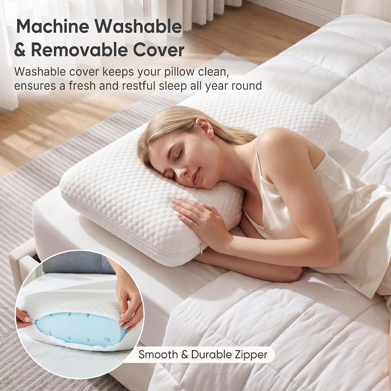 Sweetcrispy Cooling Gel Memory Foam Pillows for Sleeping, Back and Side Sleeper Support, Standard Size and Medium Firm, Bed