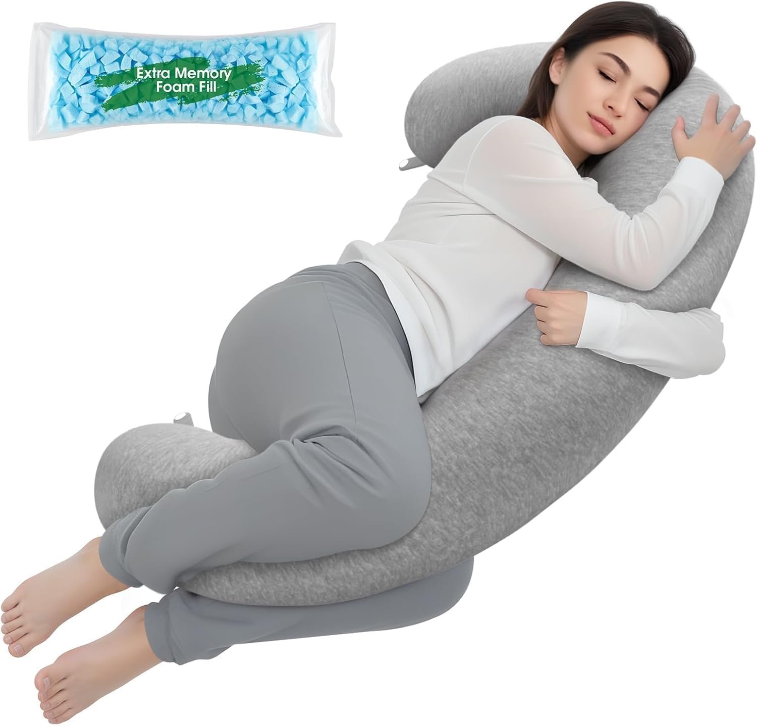 TranquilRelax C Shaped Body Pillow for Side Sleepers, Grey-47*10