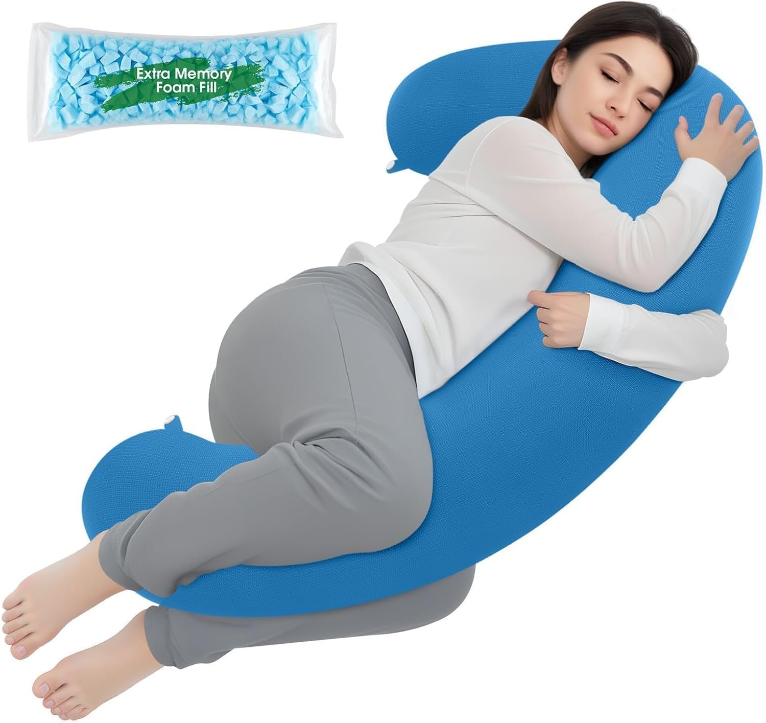 TranquilRelax C Shaped Body Pillow for Side Sleepers, Grey-53"*10"
