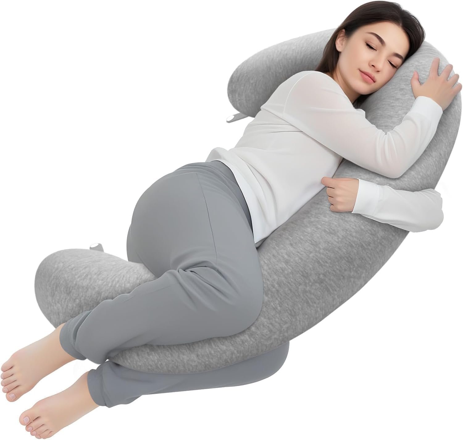TranquilRelax C Shaped Body Pillow for Side Sleepers, Grey-53"*10"