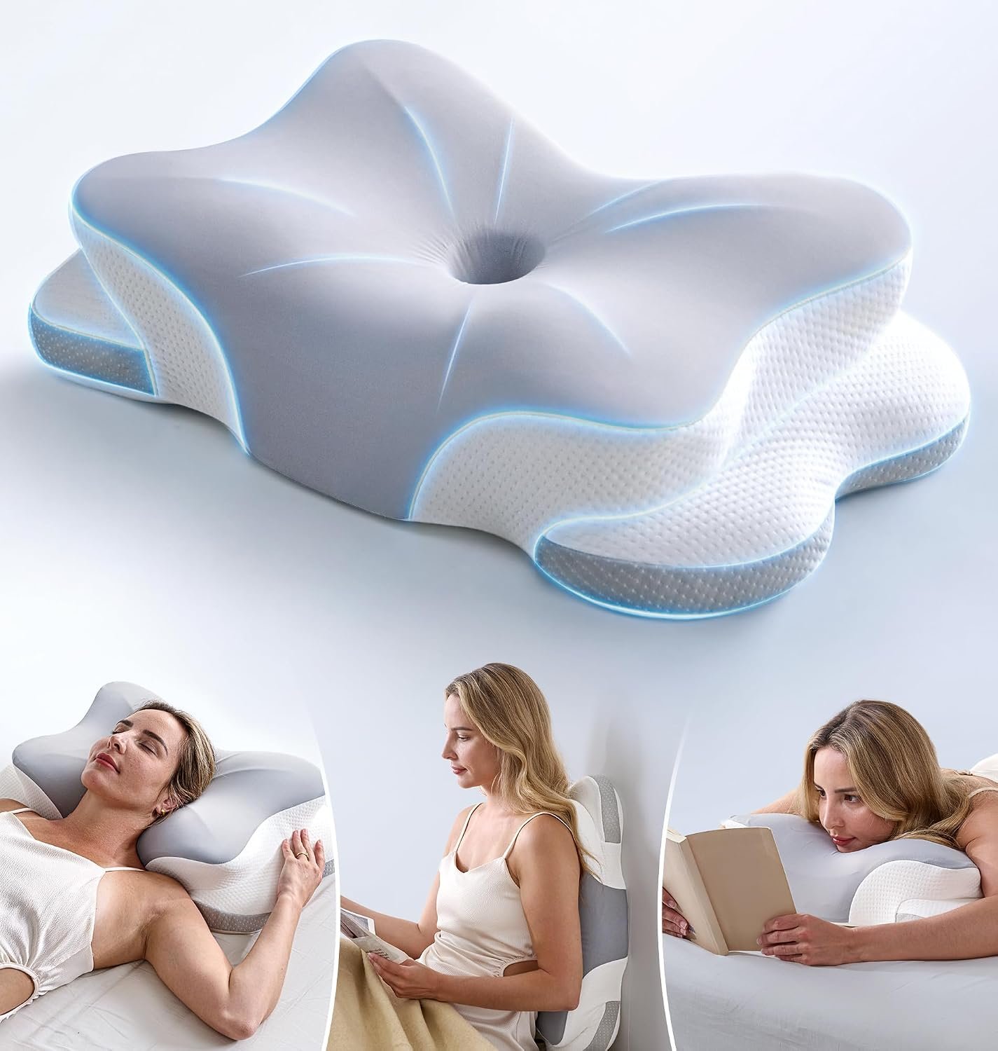 Ultra Pain Relief Cervical Neck Pillow for Sleeping, 5X Support Ergonomic Contour Pillow for Deep Sleep, Cooling Memory Foam