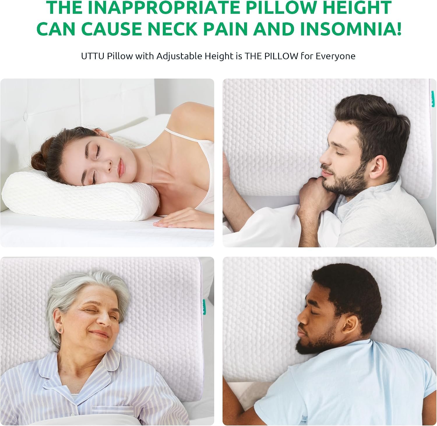 UTTU Cervical Pillow for Neck Pain Relief, Memory Foam Neck Pillow for Sleeping, Adjustable Orthopedic Sandwich Pillow, Contour Cooling for Side Back Stomach Sleeper, Queen(23.6×13.8×5.2/4.5)