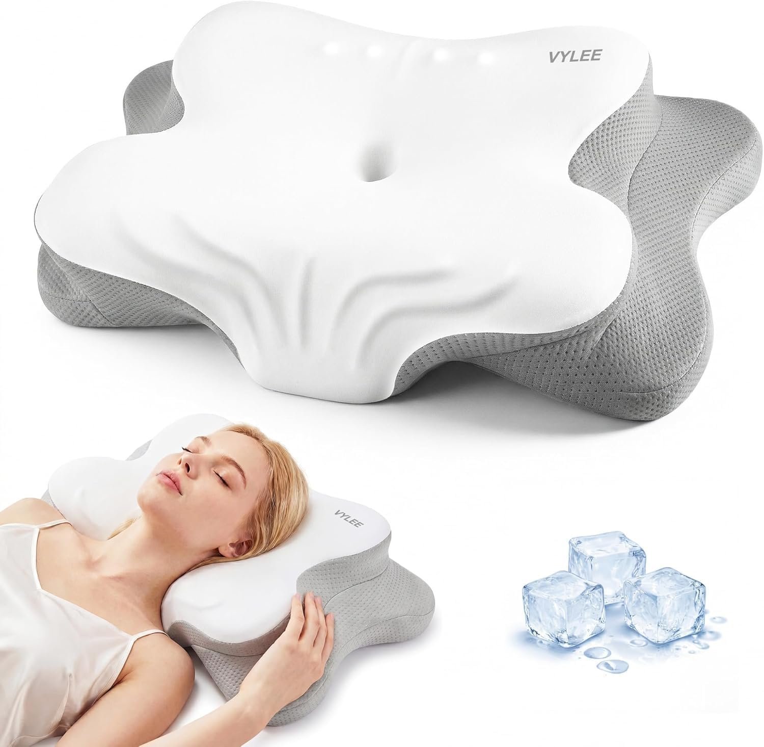 VYLEE Cervical Neck Pillow for Pain Relief, Orthopedic Cooling Memory Foam