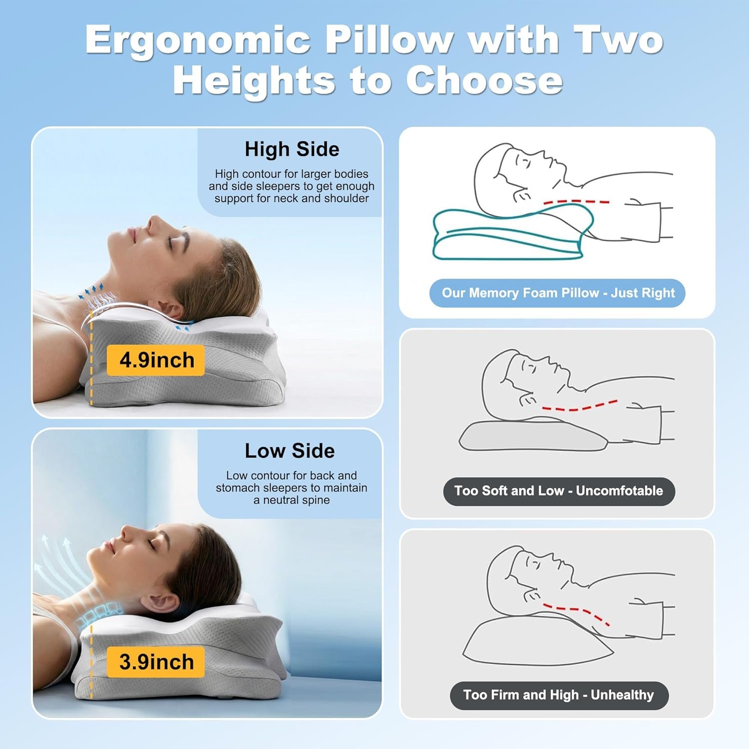VYLEE Cervical Neck Pillow for Pain Relief, Orthopedic Cooling Memory Foam VYLEE Cervical Neck Pillow for Pain Relief, Orthopedic Cooling Memory Foam