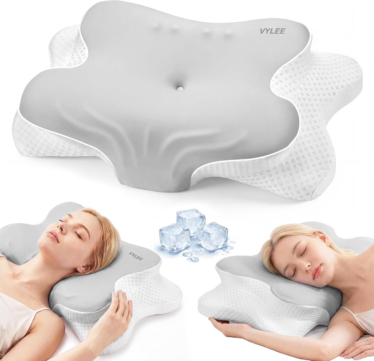 VYLEE Cervical Neck Pillow, Memory Foam Contour Pillow (Grey)
