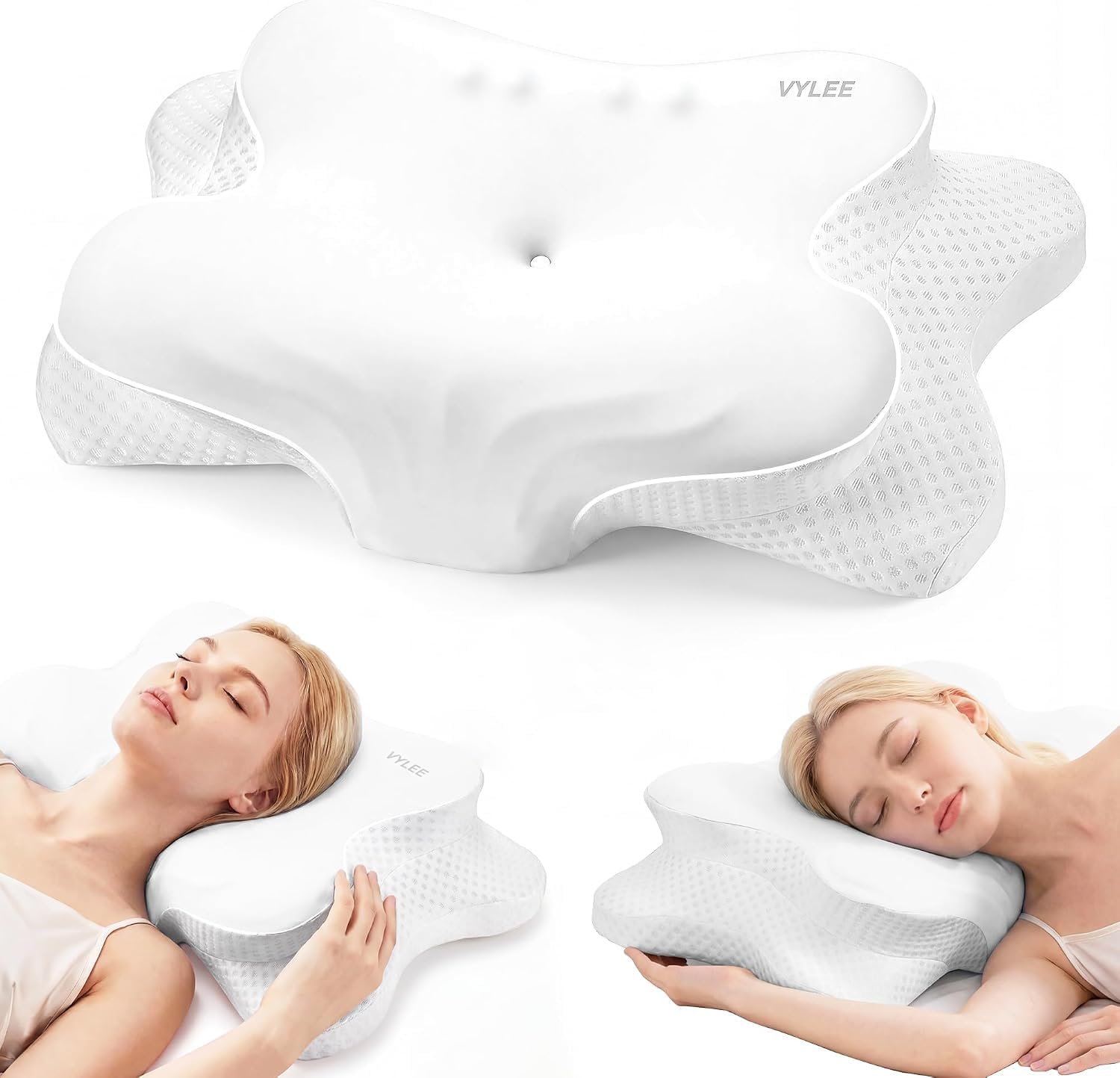VYLEE Cervical Neck Pillow, Memory Foam Contour Pillow (White)