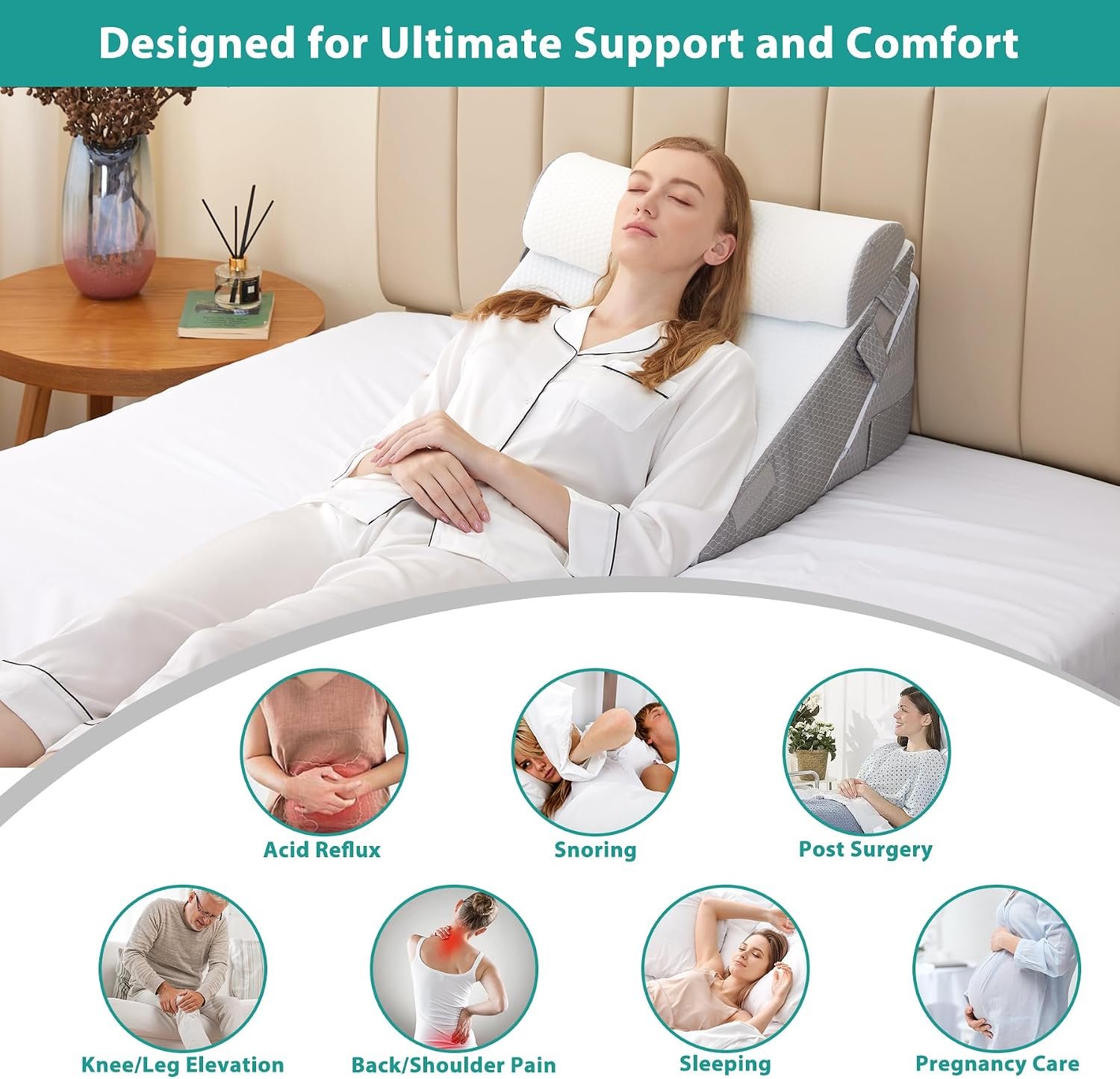 Wedge Pillow Set for After Surgery, Orthopedic Bed Wedge White/Grey