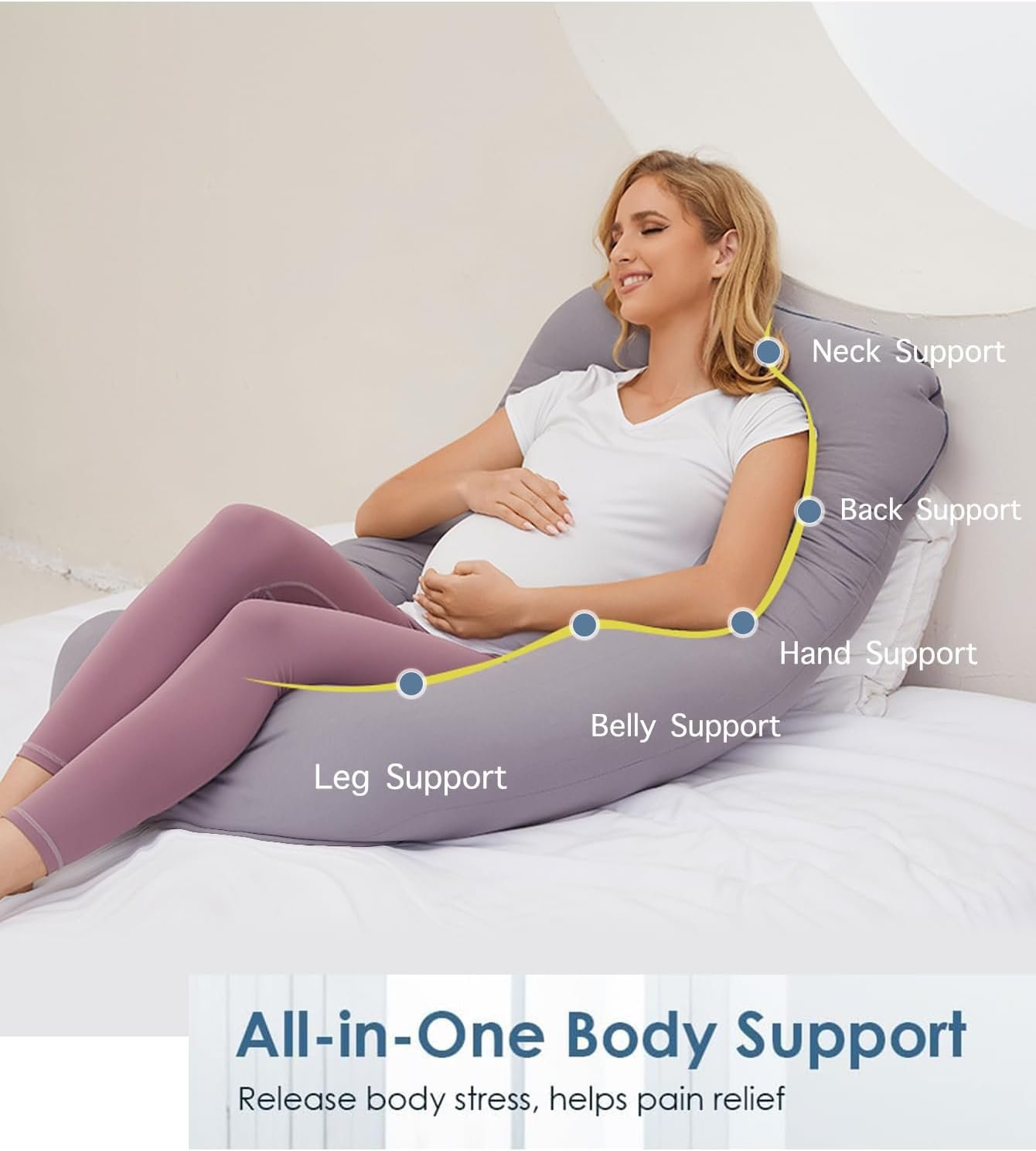 ZZZhen Pregnancy Pillow for Sleeping, G Shaped Maternity Pillow - Inch with Grey Microfiber Removable Cover, Multi- Use