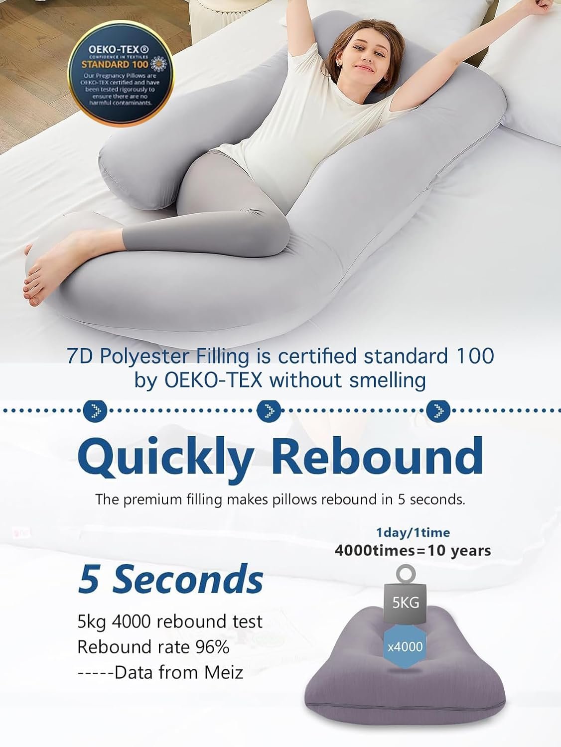 ZZZhen Pregnancy Pillow for Sleeping, G Shaped Maternity Pillow - Inch with Grey Microfiber Removable Cover, Multi- Use