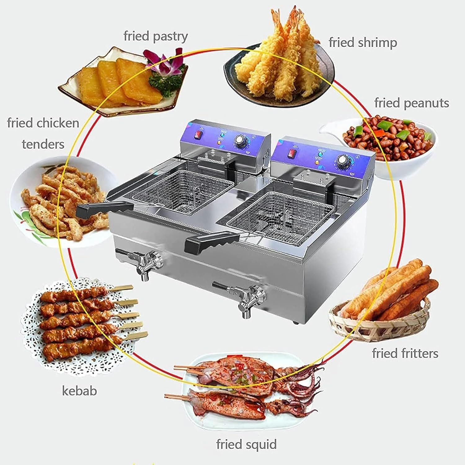 26L Deep Fat Fryer, Chip Electric Pan With Oil Basketes, Large Electric Fryer For Home And Commercial Stainless Single Cylinder, Fryer For French Fries Chicken Shrimp