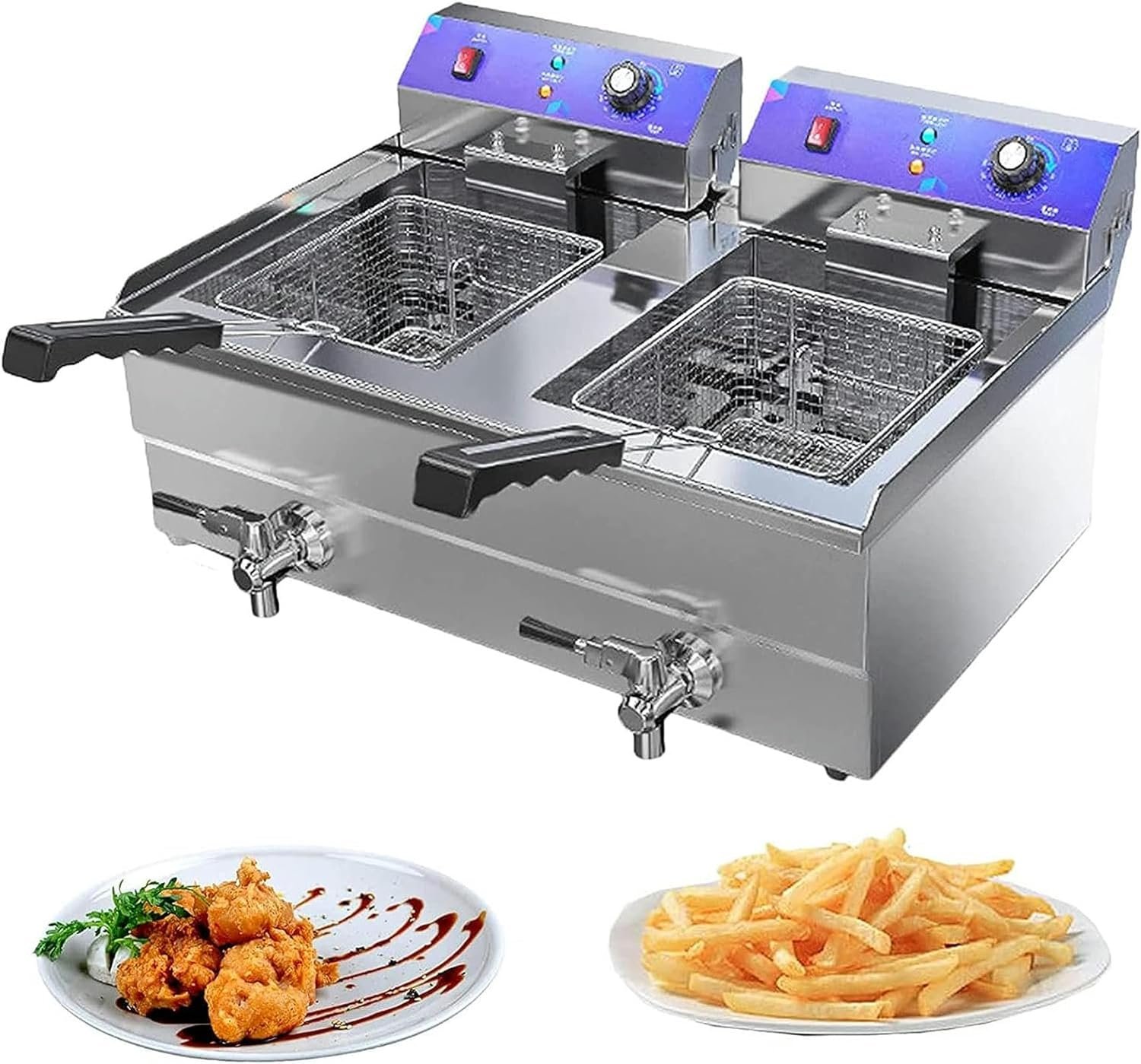 26L Deep Fat Fryer, Chip Electric Pan With Oil Basketes, Large Electric Fryer For Home And Commercial Stainless Single Cylinder, Fryer For French Fries Chicken Shrimp