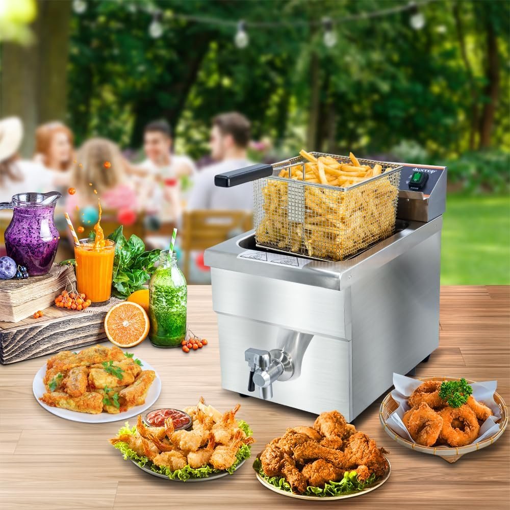 Duxtop Commercial Deep Fryer with Basket, Professional Induction Deep Fryer with Drain System 8.5QT/8L, 3000 Watts, Stainless Steel Easy to Clean for Restaurant Mobile Catering Food Cooking, 208-240V