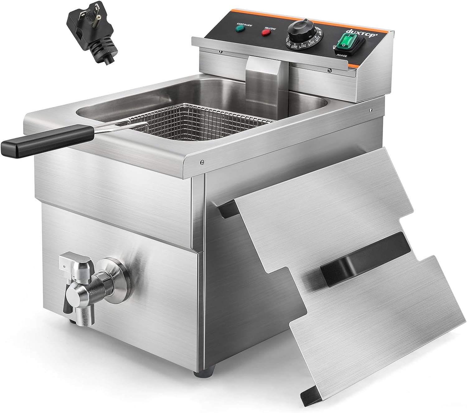 Duxtop Commercial Deep Fryer with Basket, Professional Induction Deep Fryer with Drain System 8.5QT/8L, 3000 Watts, Stainless Steel Easy to Clean for Restaurant Mobile Catering Food Cooking, 208-240V