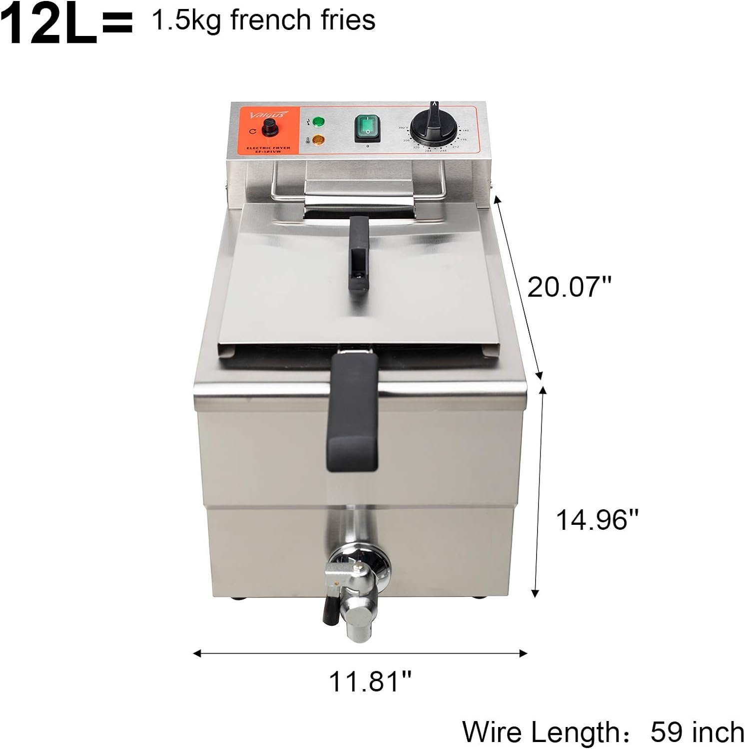 Valgus 1750W Stainless Steel Electric Deep Fryer 12L Large Capacity Countertop Kitchen Frying Machine with Basket  Lid, Drain System: Home  Kitchen