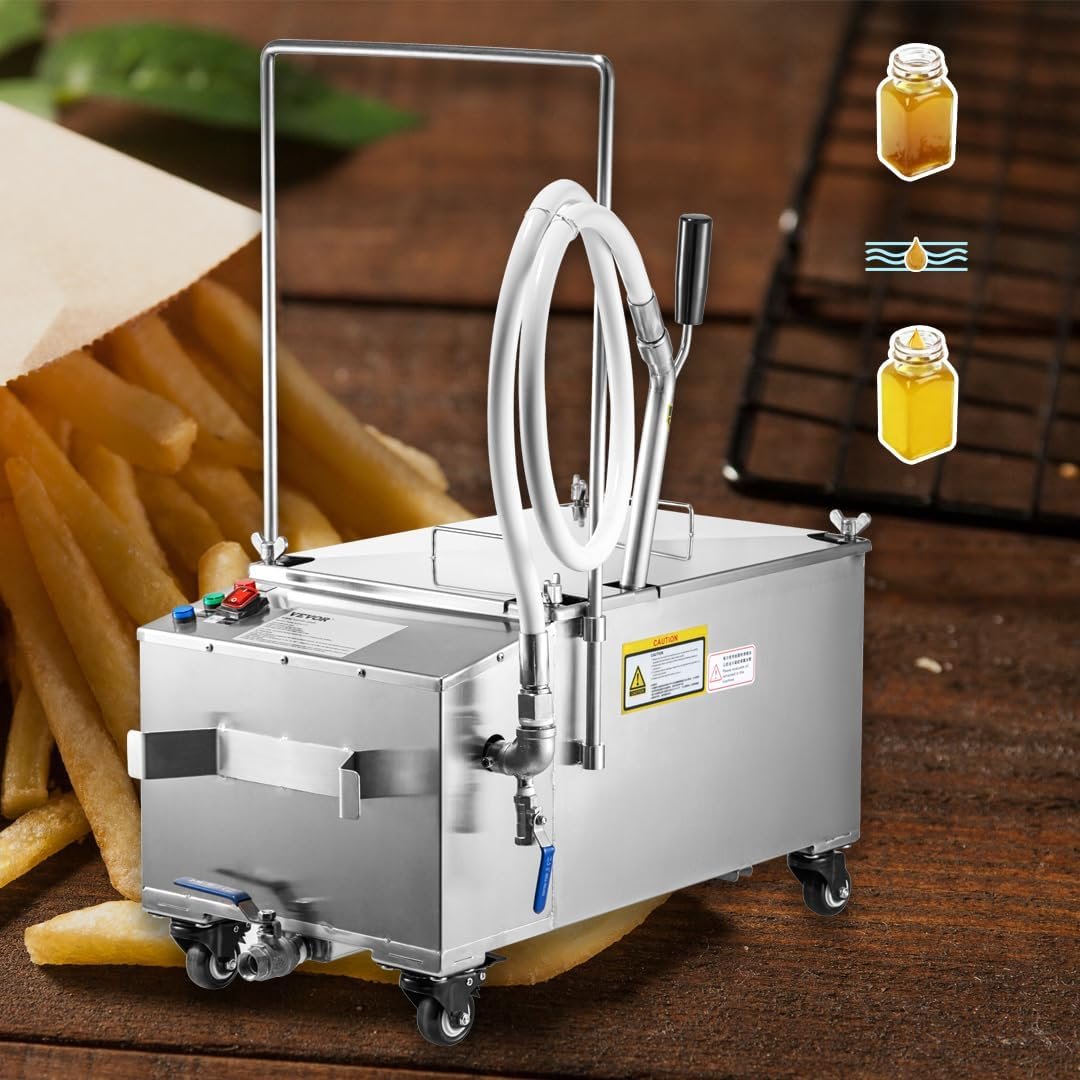 VEVOR Mobile Fryer Filter, 80 LBS/40 L/10.56 Gal Capacity, 300W Oil Filtration System with 5 L/min Flow Rate, Mobile Frying Oil Filtering System with 10 L/min Pump  Oil Hose, 110V/60Hz