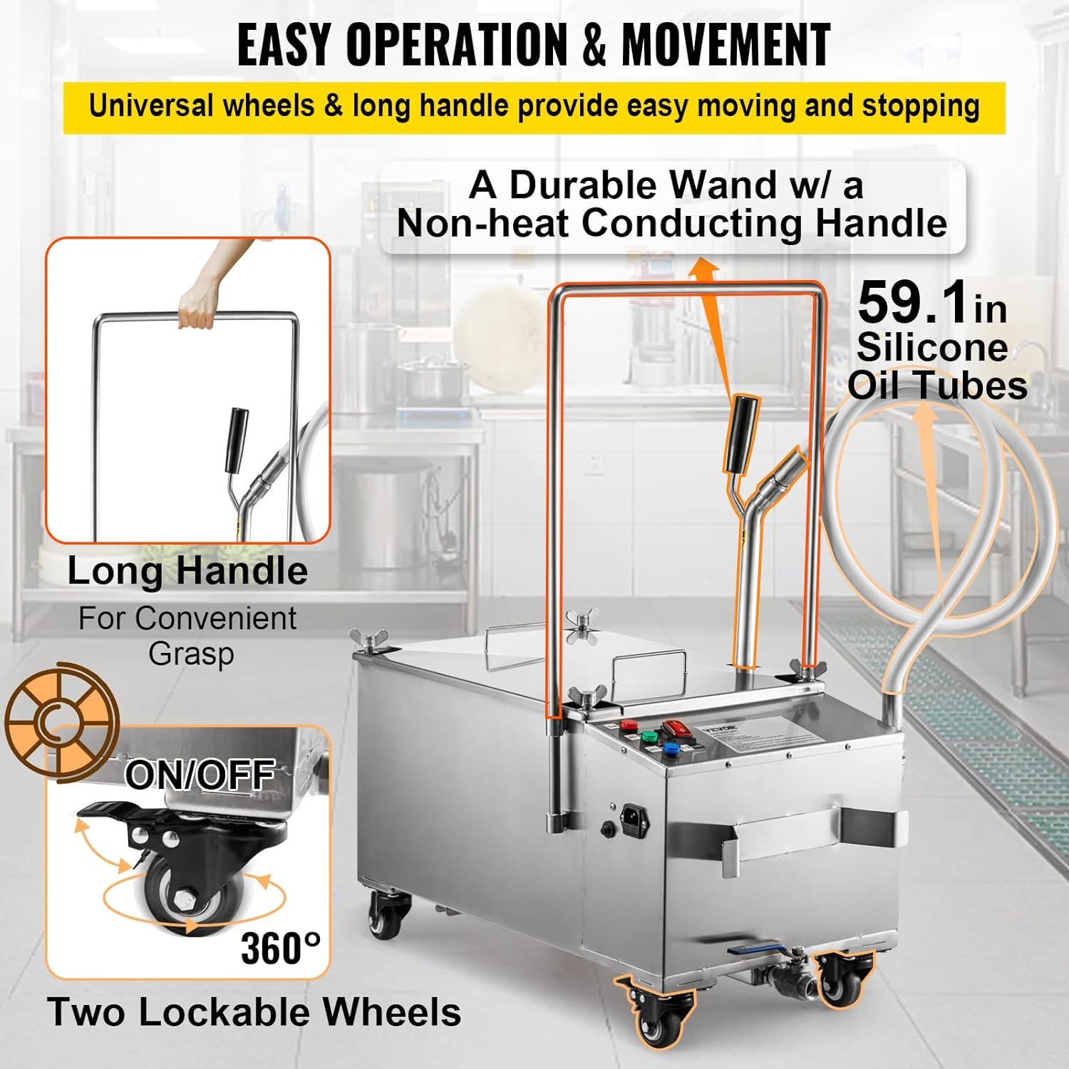 VEVOR Mobile Fryer Filter, 80 LBS/40 L/10.56 Gal Capacity, 300W Oil Filtration System with 5 L/min Flow Rate, Mobile Frying Oil Filtering System with 10 L/min Pump  Oil Hose, 110V/60Hz