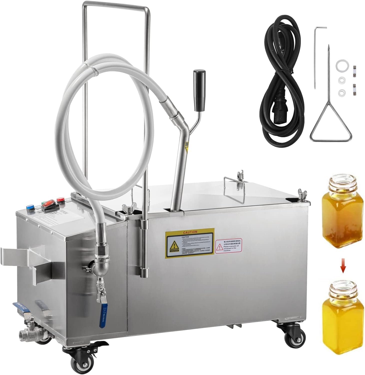 VEVOR Mobile Fryer Filter, 80 LBS/40 L/10.56 Gal Capacity, 300W Oil Filtration System with 5 L/min Flow Rate, Mobile Frying Oil Filtering System with 10 L/min Pump  Oil Hose, 110V/60Hz